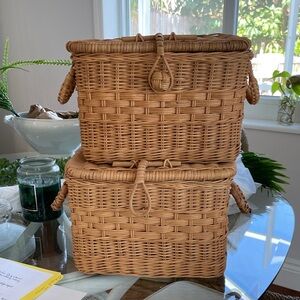 Set of Two Wicker Baskets small lidded